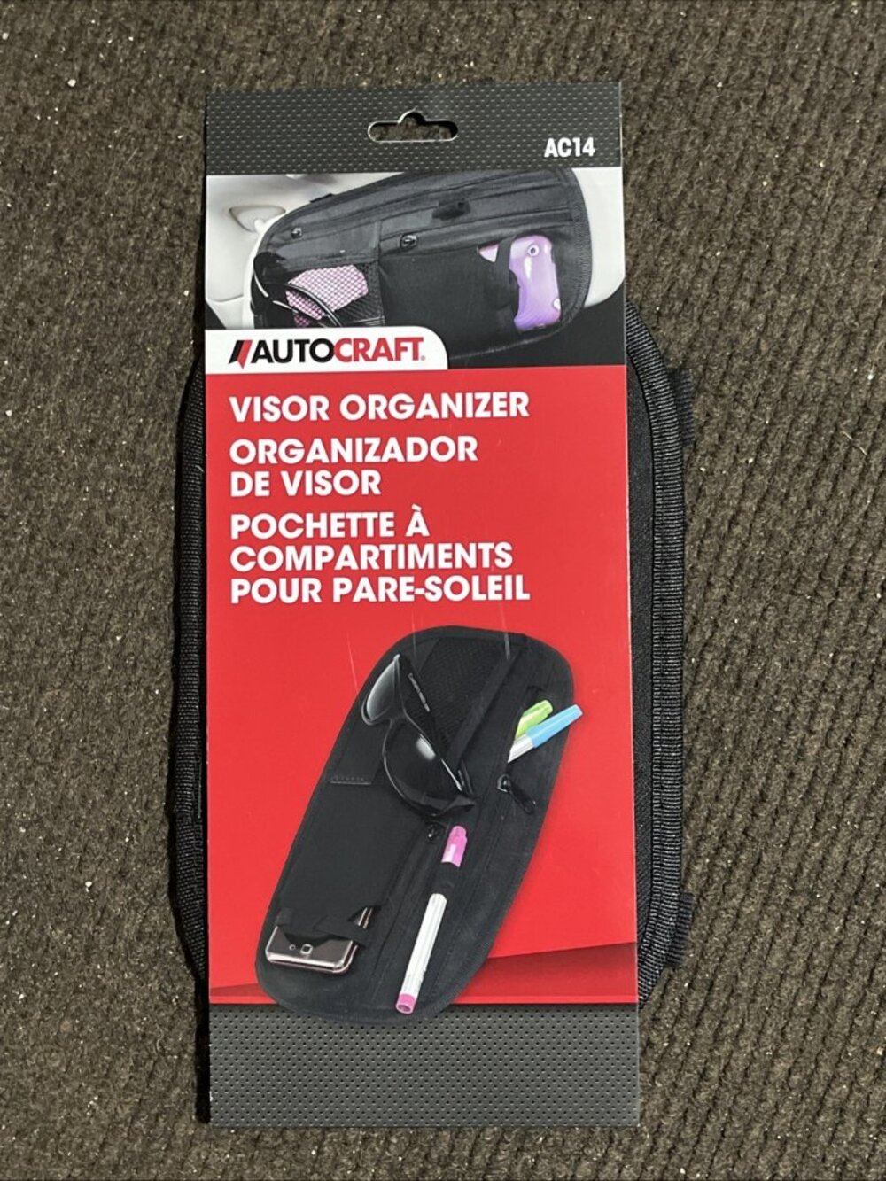 Autocraft Black Visor Organizer - Zipper Pockets For Car Vehicle AC14 - NEW